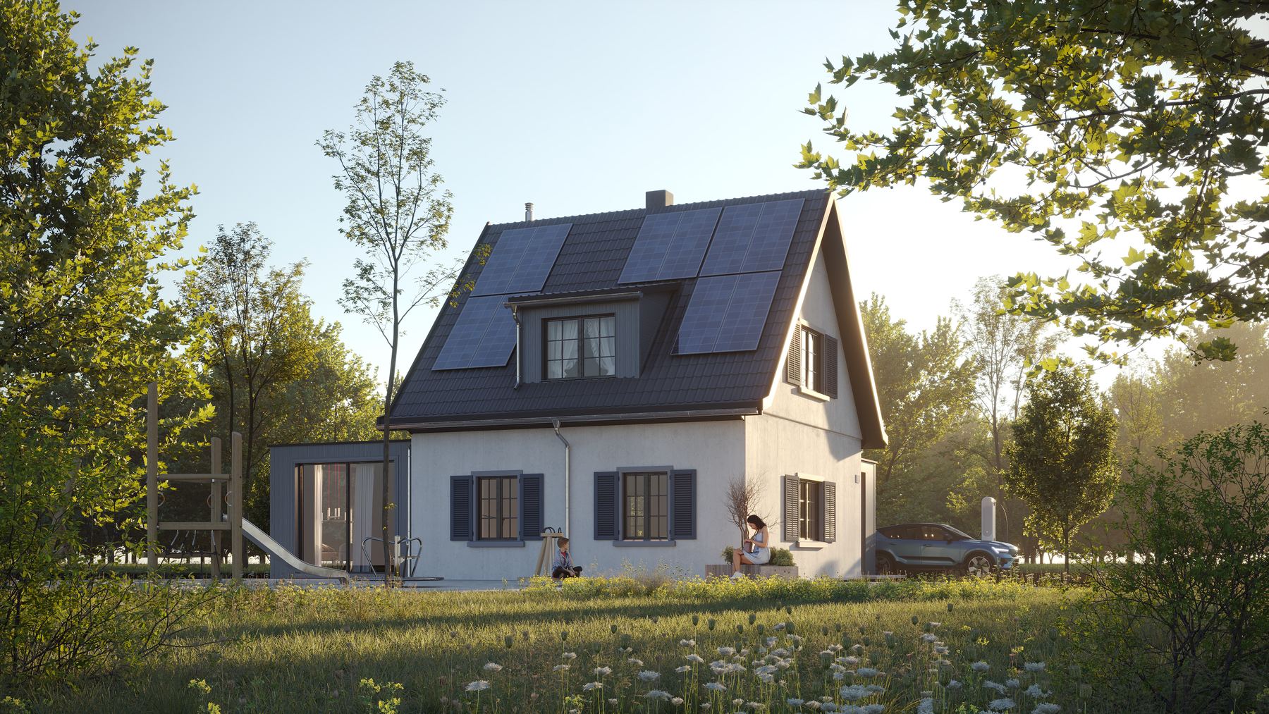 Saniertes Einfamilienhaus mit Solaranlage und E-Auto